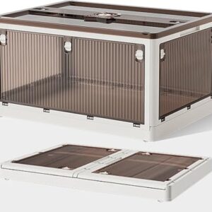 Clear Plastic Storage Box with Lid & Wheels – Stackable Bins for Home Organization – Ideal for Bedroom, Living Room & Office – Apricot Color (62x44x35.5CM)