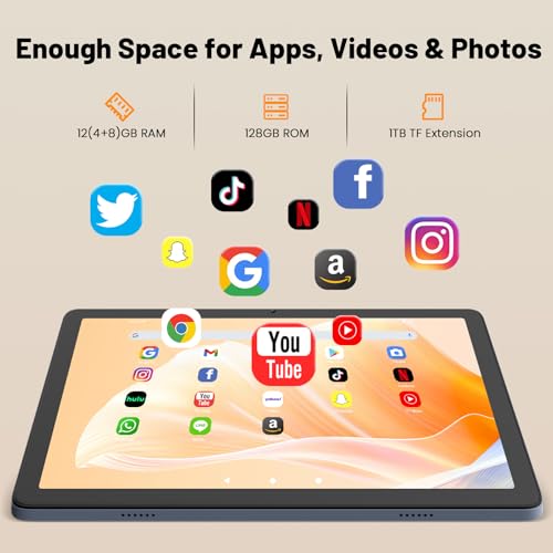 Winsing 10 Inch Android Tablet 2026, Android 15 Tablets, 12GB RAM 128GB ROM (512GB TF), Quad-Core Processor, 1280x800 HD IPS Screen, Bluetooth, WiFi Tablet for Adults/Seniors, Grey - Image 5