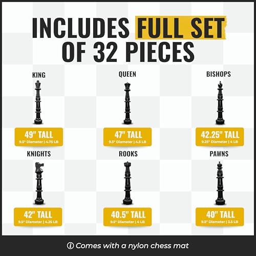 MegaChess Giant Chess Set Game with 49" Tall King - A Large Chess Set Yard Game for Families Looking for Outdoor Jumbo Games - 32 Large Pieces Made from Durable HDPE (Nylon Mat Board Included) - Image 4