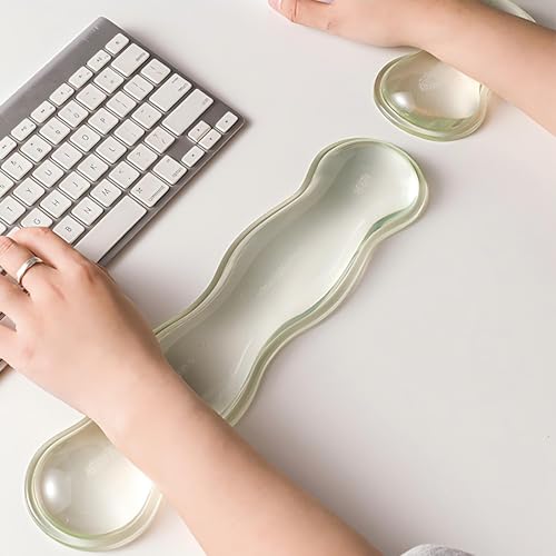Gel Keyboard Wrist Rest Set, Clear Wrist Rest for Keyboard and Mouse, Ergonomic Keyboard Mouse Wrist Rest for Typing Pain Relief, Suitable for Office, Gaming, Computer, Laptop - Transparent Green - Image 2