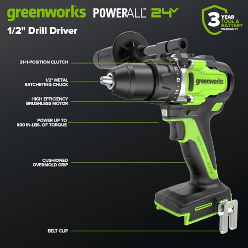GREENWORKS 24V 1/2” Brushless Cordless Drill (800 In-lbs.), 4.0Ah (24,000mAh Power Bank) USB-C Battery, 3.3 FT Braided Cable, 65W Rapid Charger - Image 4