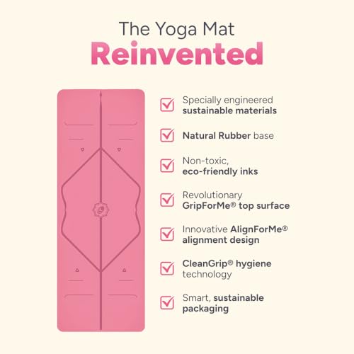 LIFORME Original Yoga Mat & Travel Mat Bundle Pack – Patented Alignment System, Eco-Friendly, Non-Slip Warrior-Grip, Made with Natural Rubber, Thick, Sweat Resistant, Comfortable - Pink/Pink - Image 4
