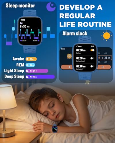 BIGGERFIVE Kids Watch No Phone Needed, 1.8\" Amoled Smart Fitness Watch Pedometer, Heart Rate, Sleep Tracker, 30m Waterproof, Step Counter, Puzzle Games, 100+ Dials, Gifts for Boys Girls 5-16, Blue - Image 4