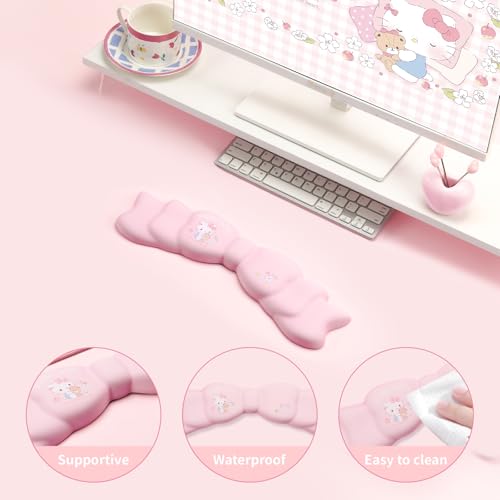 Kuitmor Memory Foam Bowknot Wrist Rest,Non-Slip Rubber Base Keyboard Wrist Rest for Gaming,or Home Office Work - FlowerCat - Image 3