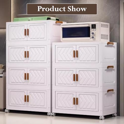 Multi-Layer Storage Bins with Lids Plastic Storage Bins Folding Stackable Clothes & Book Storage with Wheels for Dorm Room - Image 6