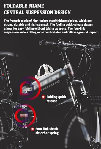 QUANBU 24 26 Inch Folding Mountain Bike 21-Speed Foldable Mountain Bicycle with Dual Disc Brakes 6 Spoke Wheels Mountain Bikes,Dual Suspension Design for Adult Men Women - Image 2