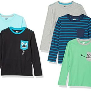 Amazon Essentials Boys’ Long-Sleeve T-Shirts, Pack of 5, Monsters/Multicolor/Stripe, Medium