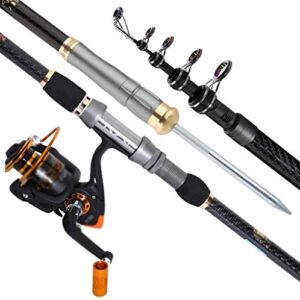 Fishing Rod and Reel Combos Carbon Matrix Telescopic Fishing Rod Pole Saltwater and Freshwater Fishing Gear Kit (Black 2.4m/4Festival)