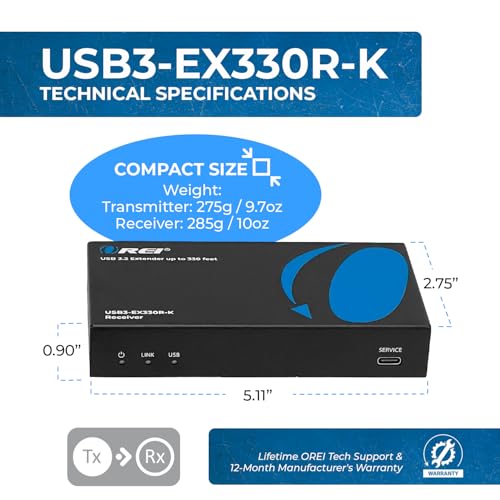 OREI USB 3.2 Over Ethernet HDbaseT Cat6 Extender LAN Upto 330 Feet - Extends 4 Ports USB-A Signal Over LAN Ethernet - Power Over Cable for Long Distance Extension Supports All Operating System - Image 5