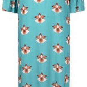 Vintage Orchid Midi Tunic Dress, S, Blue With Print
