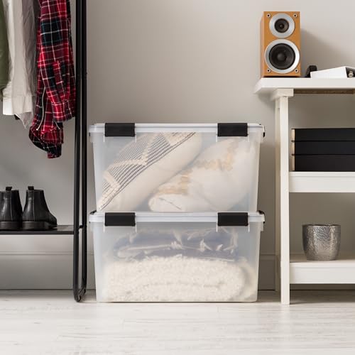 IRIS USA 62.8 Quart Plastic Storage Bin Tote Organizing Container with Durable Lid and Seal and Secure Latching Buckles, 4 Pack - Image 6