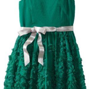 Blush by Us Angels Big Girls’ Lace Detail Crinkle Dress, Evergreen, 10