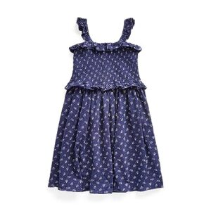 POLO RALPH LAUREN Big Girls Floral Smocked Cotton Dress (Indigo Rose Multi(534026), Medium)