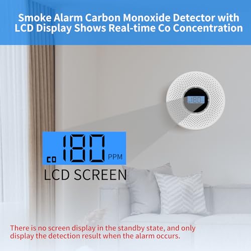 Smoke Detector Carbon Monoxide Detector Combo with Digital Display and Sound Light Alarm, 2-in-1 Smoke & CO Alarm with Battery Operated for Home, Travel or RV - Image 2