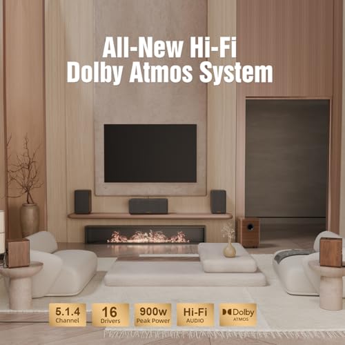 True 5.1.4 Hi-Fi Dolby Atmos Surround Sound System, 900W Home Theater Sound Bar for Smart TV, Center Channel Speaker with 4 Surrounds, 25Hz Ultra-Deep Subwoofer, HiFi-Grade Crossover, Soundbar eARC - Image 2