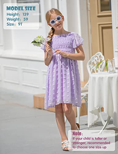 Solid Purple Flared Sleeve Flower Dress for 10 11 Years Old Girls Chiffon Flowy Skirts Square Neck Dresses Size 10-11 Big Girl Swing Midi Dress Classy Bridesmaid Frocks - Image 4
