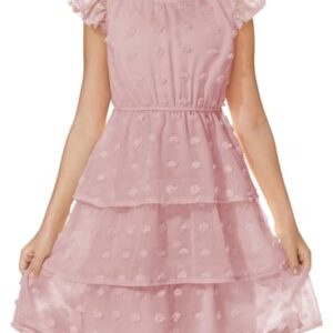blibean Girls Summer Dress Tween Girl Sundress Flower Boho Spring Dresses Big Kids Chiffon Ruffle Short Sleeve Formal Clothes Party Swiss Polka Dots Vestidos Niñas Size 14 15 16 Years Old Pink