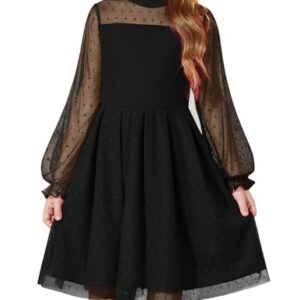 Arshiner Girl Black Dress Fall Long Sleeve Formal Funeral Tulle Dresses Size 6