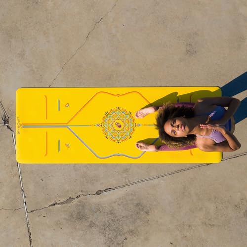 LIFORME Printed Yoga Mat & Travel Mat Bundle Pack – Patented Alignment System, Eco-Friendly, Non-Slip Warrior-Grip, Made with Natural Rubber, Thick, Sweat Resistant, Comfortable - Yellow/Yellow - Image 7