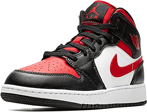 Jordan Boy's Air 1 Mid GS Sneaker, Black/Fire Red-white, 7 Big Kid - Image 4