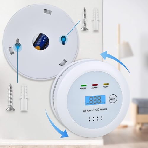 2 in1 Smoke Detector Carbon Monoxide Detector Combo,with LCD Digital Display and Sound Warning Test Button,Battery Powered,Easy Installation, for Home, Bedroom, Kitchen (1PACK) - Image 5