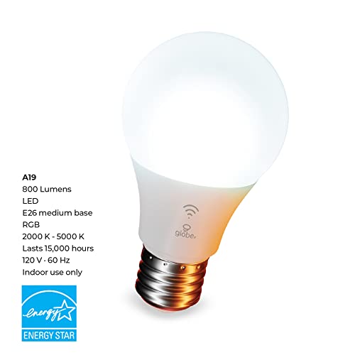 GLOBE Electric 50589 Color-Changing A19 LED Smart Light Bulb, 2.4 GHz Wi-Fi, 60W Equivalent 800LM, Works with Alexa Only, 1-Pack - Image 10