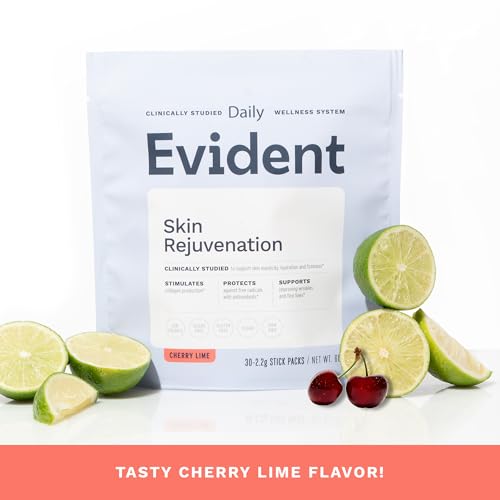 EVIDENT WELLNESS Skin Rejuvenation Powder – Collagen Supplement w/Resveratrol, Sodium Hyaluronate, CollaBZEn, Vitamins C & E – Supports Elasticity, Hydration, Firmness – 30 Stick Packs, Cherry Lime - Image 4