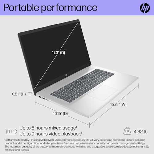 HP 17.3" Touchscreen Business & Student Laptop Computer, 64GB RAM 2TB SSD, AMD Ryzen 5, 1600 x 900 Display, Windows 11, PLUSERA Earphones, Silver - Image 6