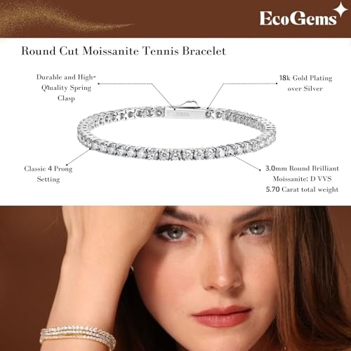 EcoGems LAB GROWN EXPERTS Eco Gems Moissanite Tennis Necklace and Bracelet Set – 18K White Gold Plated Sterling Silver, 3.50–5.50 Cttw, Unisex Fine Jewelry Gift Box - Image 8