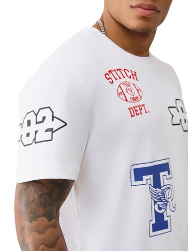 True Religion Men’s SS Embroidery Uni Logo Tee Jet – 100% Cotton Graphic T-Shirt with Crew Neck & Iconic Streetwear Style | Optic White, Large - Image 5