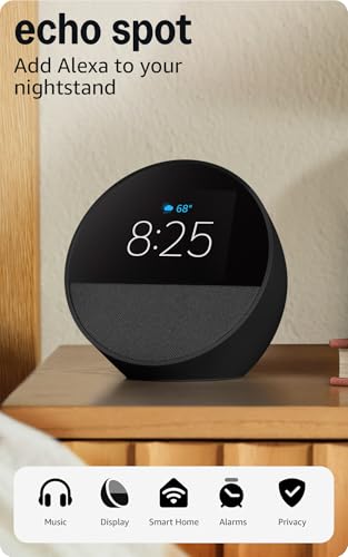 Like-New Amazon Echo Spot (newest model), Great for nightstands, offices and kitchens, Smart alarm clock with Alexa, Black - Image 7