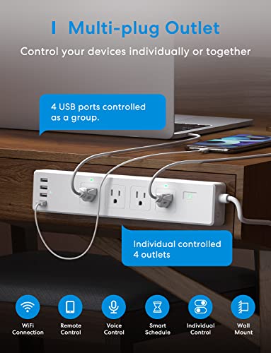 meross Smart Plug Power Strip, WiFi Flat Outlet 15A Compatible & Smart Plug Mini Support Apple HomeKit, Siri, Alexa, App Control, Timer, 15A & Reliable WiFi Outlet - Image 4