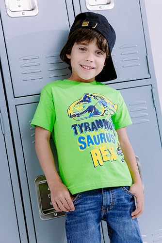 Jurassic World Dinosaur Little Boys 4 Pack Graphic T-Shirts Red/Green/Blue 7-8 - Image 2