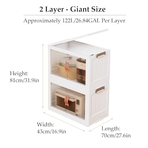 RUJHGL Plastic Storage Bins with Lids Floor Standing Storage Bins Clear Stackable Storage Bins with Doors and Wheels for Home Use - Image 2