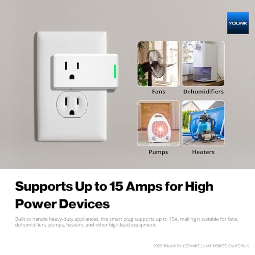 YoLink Smart Energy Plug 15A, 2 Pack, LoRa Control up to 1/4 Mile, High-Power Appliances, Cylce Timer, Real-Time Power Monitor, Overload Protection, Notifications, Alexa, Google, IFTTT, Hub Included - Image 6