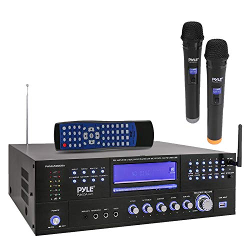 Pyle 3000W Bluetooth USB Home Theater Preamp AM/FM Stereo Receiver System with 2 Wireless Mics - Bundle Combo with 4x 3.5" 300W Indoor/Outdoor Black Waterproof Speakers, 16 Gauge 50 Feet Speaker Wire - Image 2
