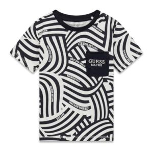 Guess Boys Eco Short Sleeve Abstract Stripe T-Shirt, Blue White Fantasy, 4