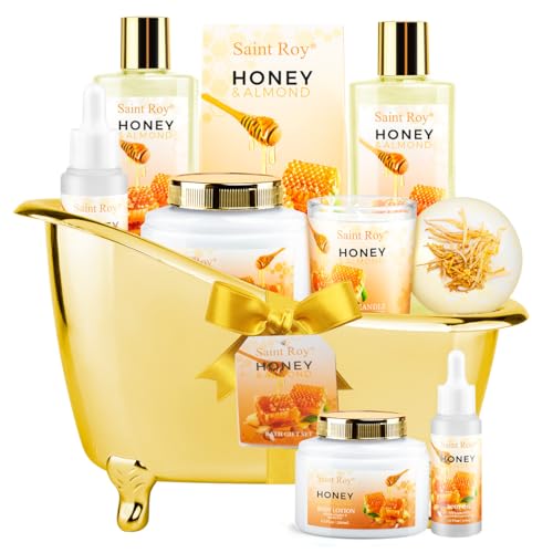 Christmas Gifts for Women Bath & Body Gift Set, Luxury Home Spa Bath Gift Basket, Honey Almond Scented Bath Set, Pamper Gifts Birthday gifts & Teens, Spa Kit Gift, Home Spa Gifts for Men Dad - Image 9