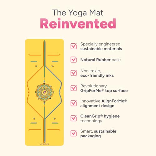 LIFORME Printed Yoga Mat & Travel Mat Bundle Pack – Patented Alignment System, Eco-Friendly, Non-Slip Warrior-Grip, Made with Natural Rubber, Thick, Sweat Resistant, Comfortable - Yellow/Yellow - Image 4