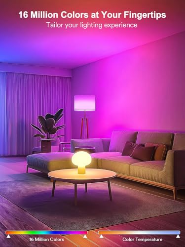ANGELHALO Smart Light Bulbs, Color Changing A19 LED Light Bulb, Work with Alexa and Google Assistant, Wi-Fi & Bluetooth Light Bulbs, 16 Million Colors RGBCW, Music Sync, 800 Lumens, 2.4Ghz only,2 Pack - Image 3