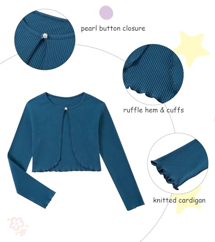 Dresses for Girls and Long Sleeve Button Cardigan for Girl Size 8-10 Flower Print Sleeveless Cute Cami Dresses 2 Piece Fall Outfits Blue Size 8-10 - Image 7