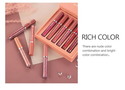 6Pcs Nude Matte Liquid Lipstick Set, Waterproof Long Lasting Non-Stick Cup Nude Lipstick 24 Hour Not Fade Matte Lipstick Professional Lip Gloss Makeup Valentine\'s Day Gifts for Women (Set B) - Image 6