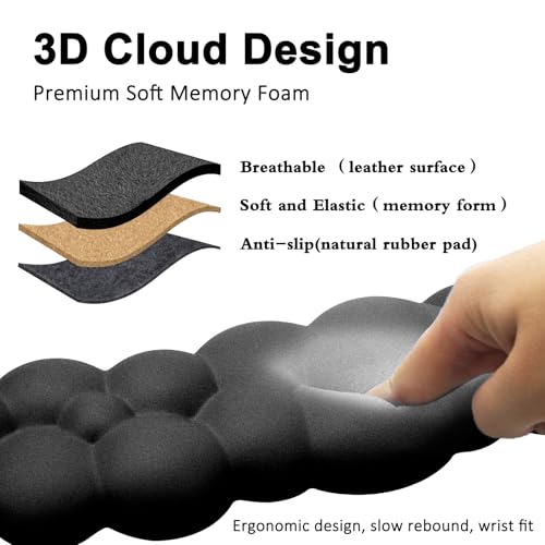 Cloud Keyboard and Mouse Wrist Rest Pad for Computer Arm Pain Relief- Ergonomic Wrist Support Mousepad with Non-Slip PU Base for Office, Gaming, and Home Use Anti-Fatigue(Black) - Image 3