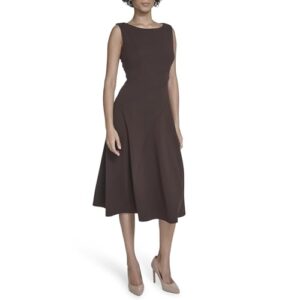 Calvin Klein Women’s Sleeveless Round Neck Scuba Crepe Seaming Midi Dress, Coffee Bean, 12