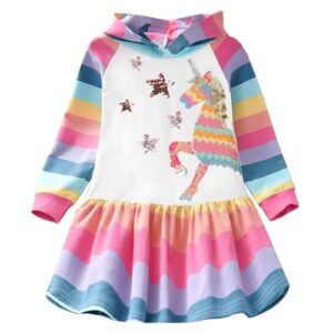 VIKITA Toddler Girls Dresses Winter Hoodie Clothes Colorful Sequins Long Sleeve Cotton Sweatshirt for Little Kids 3-8 Years LH7600, 4T