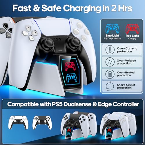 PS 5 Controller Charger Station Compatible with PlayStation 5 Faceplates Edge & Dual Controller, 9 Lightings PS 5 Accessories Charging Station, PS 5 Dock Stand with LED Indicator & On-Off Switch - Image 2