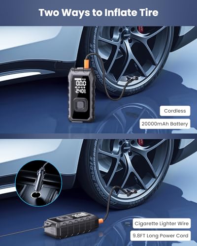 Tire Inflator Portable Air Compressor, 2X Faster Inflation Cordless Air Compressor, 20000mAh & 180PSI & Dual Cylinder, Electric Air Pump for Heavy-duty Vehicles, Car, Motorcycle, Bike, Ball (P235-02) - Image 6