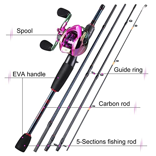 Telescopic Fishing Rod Fishing Rod 1.8m -2.4m M Power Carbon Fiber Baitcsting 5 Section Rod and 9+1BB Left/Right Hand Casting Reel Fishing Combos Set Outdoors Fishing Pole (1.98m and Left Hand) () - Image 3