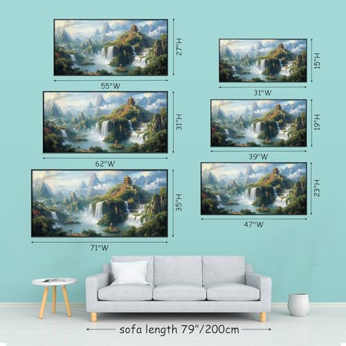 Fantasy Waterfall Canvas Wall Art, Japanese Temple Canvas Wall Art, Buddhist Architecture Art, Mountain Landscape Canvas Wall Art, Asian Mythology Wall Art, Living Room Wall Decor (Gold Framed, 71"x35" | 180x90cm) - Image 5