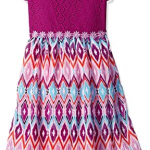 Youngland Big Girls’ Crochet Lace to Printed High-Low Chiffon Fashion Dress, Purple/Multi, 14